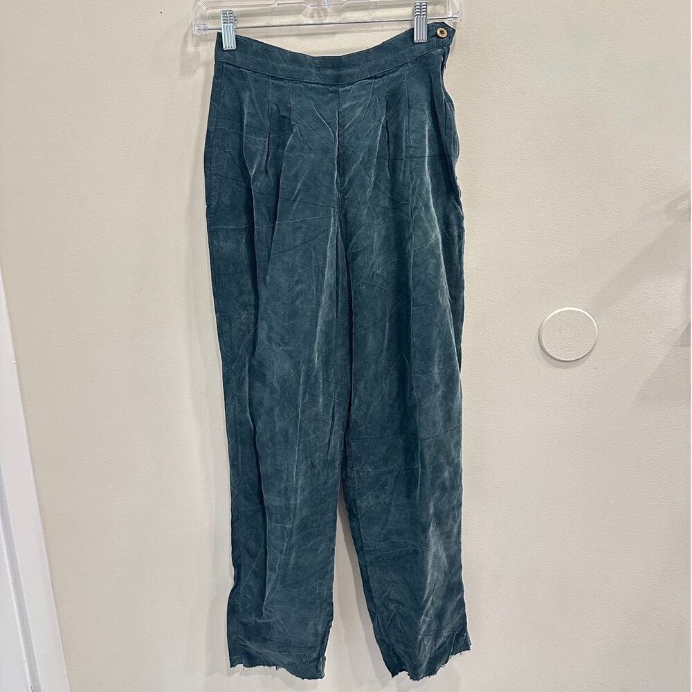 VTG 90s Sue Wong Forest Green Rayon High Waisted Tapered Mom Pants Retro Boho XS